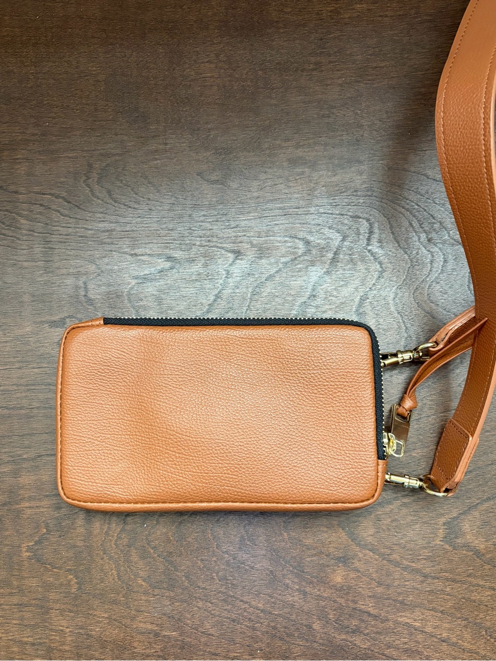 Bandolier Cognac Leather Crossbody with Striped Canvas Strap - Picture 2 of 5